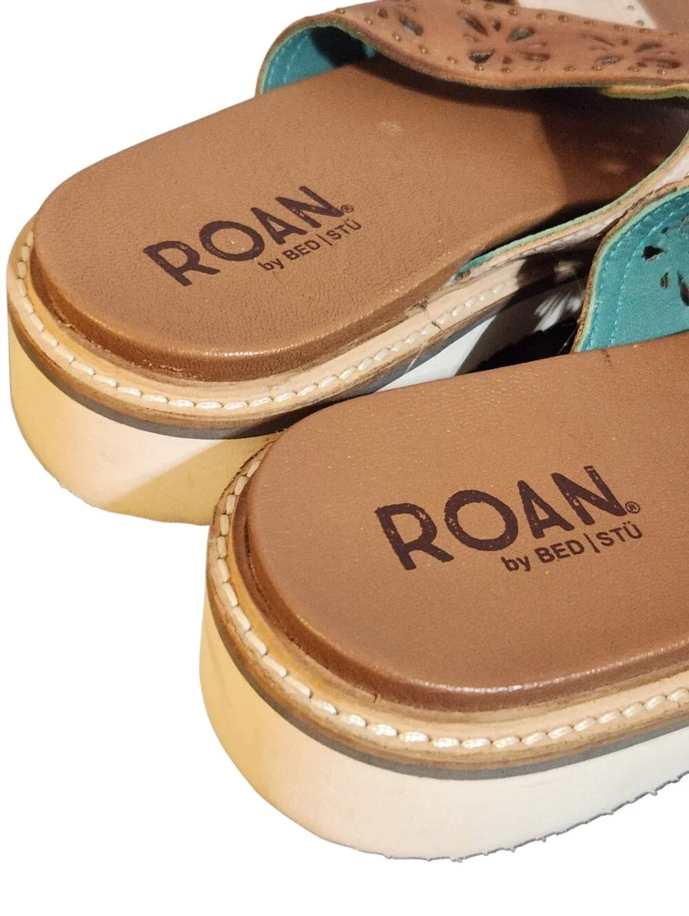 Roan Bed Stu Sandals Size 10 Chant Brown Tan Leather Floral Cutout Studded Shoes